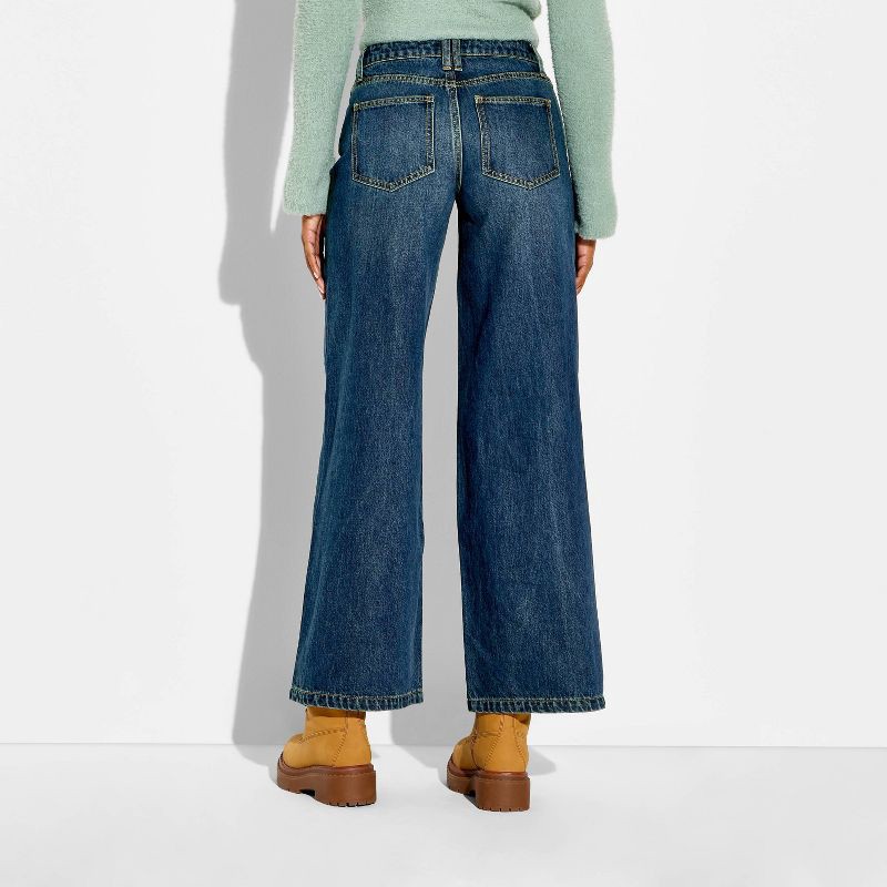 slide 3 of 3, Women's Mid-Rise Ultra Wide Leg Baggy Jeans - Wild Fable™ Dark Wash 14, 1 ct