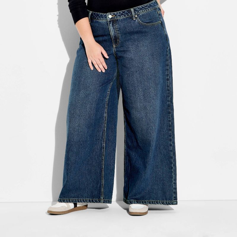 slide 2 of 3, Women's Mid-Rise Ultra Wide Leg Baggy Jeans - Wild Fable™ Dark Wash 17, 1 ct