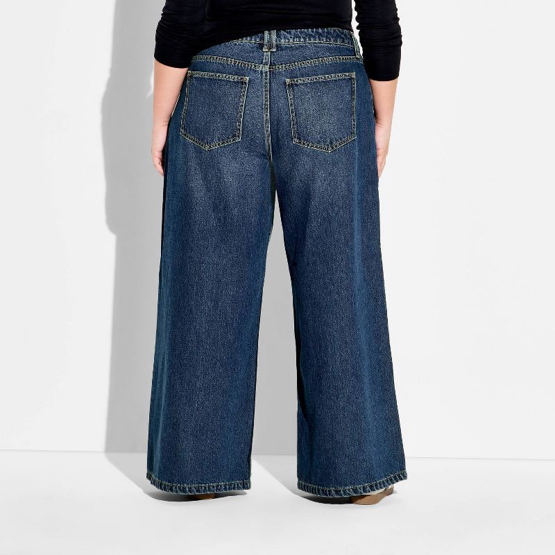 slide 3 of 3, Women's Mid-Rise Ultra Wide Leg Baggy Jeans - Wild Fable™ Dark Wash 17, 1 ct