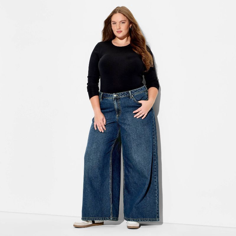slide 1 of 3, Women's Mid-Rise Ultra Wide Leg Baggy Jeans - Wild Fable™ Dark Wash 17, 1 ct