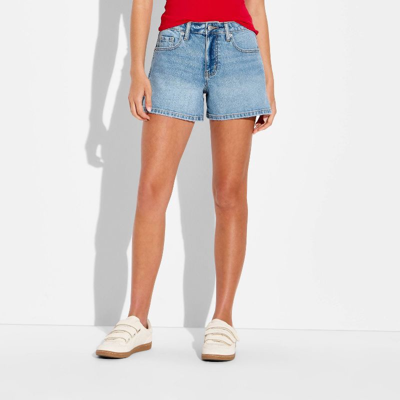 slide 2 of 3, Women's Mid-Rise Midi Denim Shorts - Wild Fable™ Medium Wash 4, 1 ct