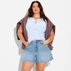 Women's Mid-Rise Midi Denim Shorts - Wild Fable™ Light Wash 17