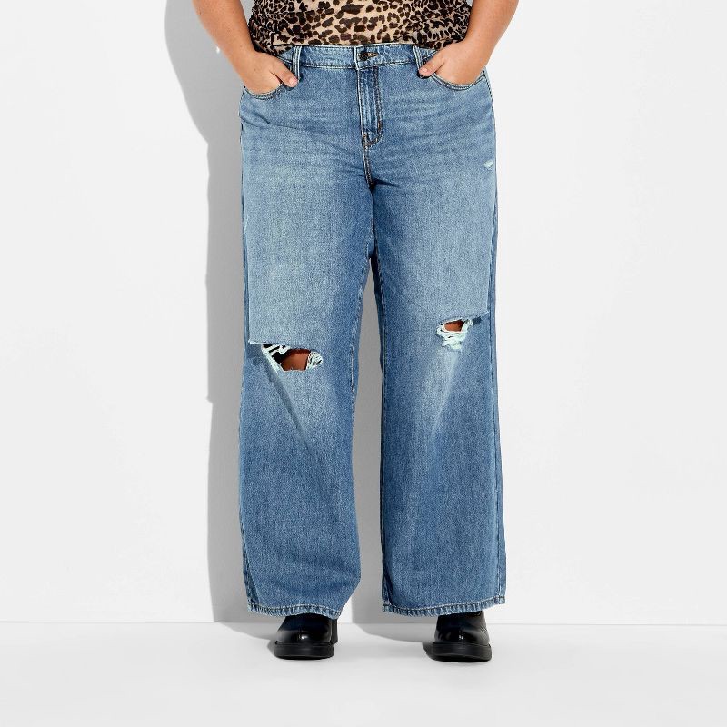 slide 2 of 3, Women's Low-Rise Baggy Jeans - Wild Fable™ Dark Wash 17, 1 ct