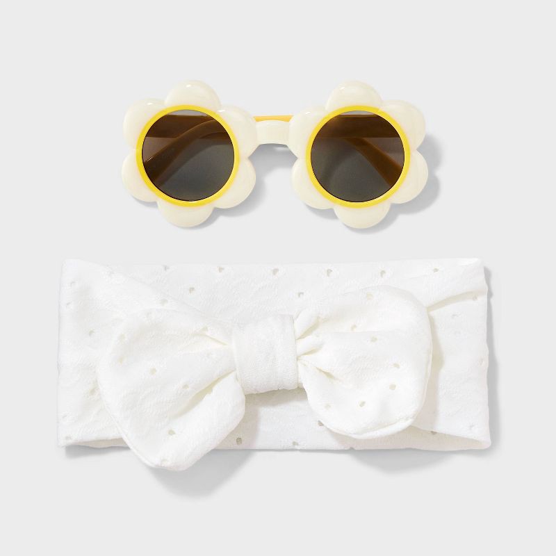 slide 1 of 4, Toddler Girls' Flower Sunglasses & Headband Set - Cat & Jack™ Yellow/White, 1 ct
