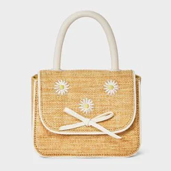 Toddler Girls' Daisy Straw Purse - Cat & Jack™ Heather Beige