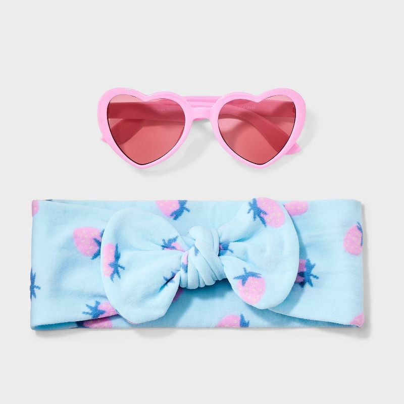 slide 1 of 4, Toddler Girls' Heart Sunglasses & Strawberry Headband Set - Cat & Jack™ Pink, 1 ct