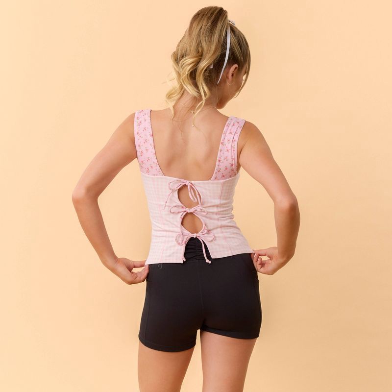 slide 2 of 6, Blogilates Women's Tiny Bows Corset Tank Top - Pink Gingham S, 1 ct