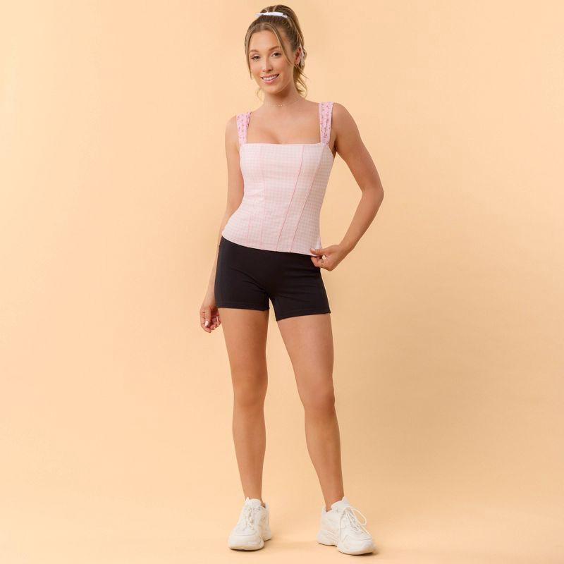 slide 3 of 6, Blogilates Women's Tiny Bows Corset Tank Top - Pink Gingham S, 1 ct