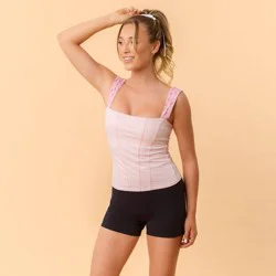 Blogilates Women's Tiny Bows Corset Tank Top - Pink Gingham S