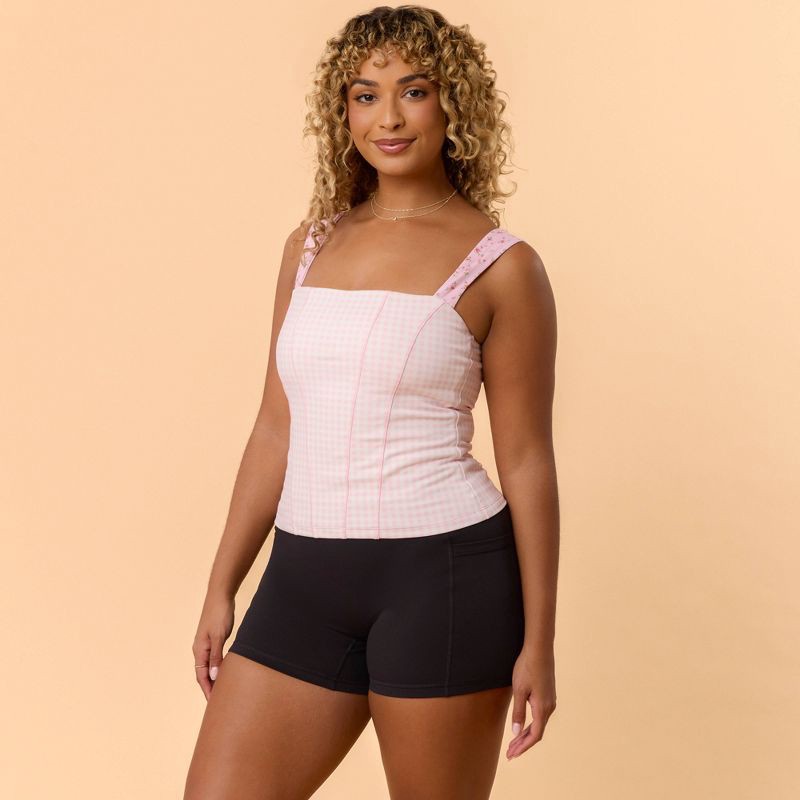 slide 5 of 5, Blogilates Women's Tiny Bows Corset Tank Top - Pink Gingham 3X, 1 ct