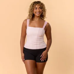 Blogilates Women's Tiny Bows Corset Tank Top - Pink Gingham 3X