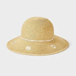 Toddler Girls' Daisy Straw Floppy Hat - Cat & Jack™ Heather Beige 2T-5T