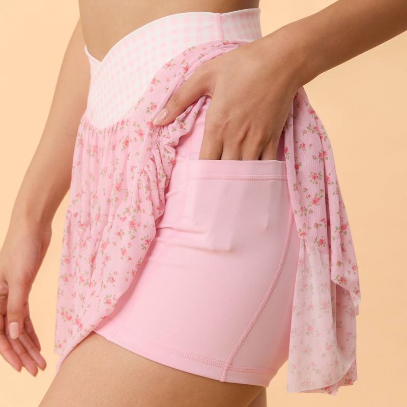 slide 5 of 6, Blogilates Women's Ballerina Skort - Pink Gingham XS, 1 ct