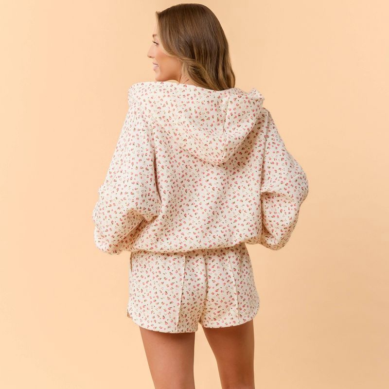 slide 2 of 7, Blogilates Women's Marshmallow Full Zip Hooded Sweatshirt - Cream Floral M, 1 ct