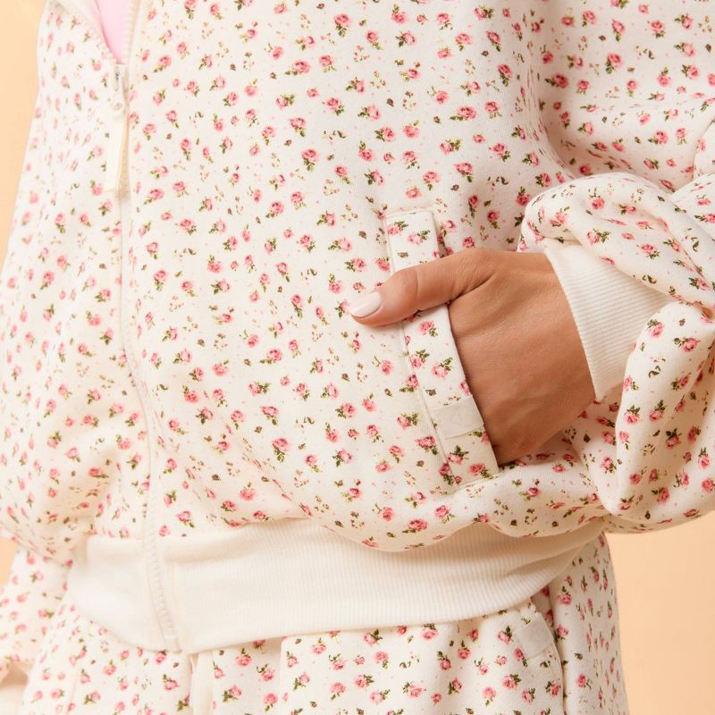 slide 5 of 7, Blogilates Women's Marshmallow Full Zip Hooded Sweatshirt - Cream Floral M, 1 ct
