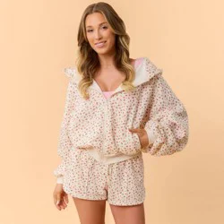 Blogilates Women's Marshmallow Full Zip Hooded Sweatshirt - Cream Floral M
