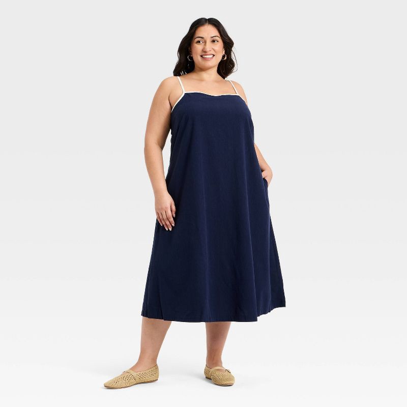 slide 3 of 3, Women's Midi A-Line Dress - Ava & Viv™ Navy Blue 3X, 1 ct