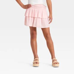 Girls' Smocked Waist Tiered Woven Skort - Cat & Jack™ Ballet Pink S