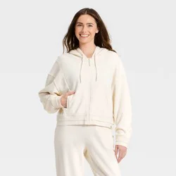 Women's French Terry Full Zip Hoodie Sweatshirt - JoyLab™ Cream XL