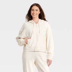Women's French Terry Full Zip Hoodie Sweatshirt - JoyLab™ Cream XL