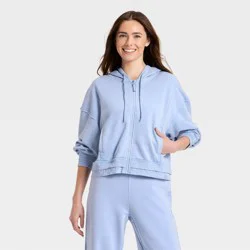 Women's French Terry Full Zip Hoodie Sweatshirt - JoyLab™ Periwinkle Blue XS