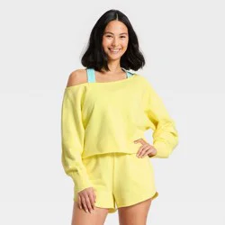 Women's French Terry Off-The-Shoulder Sweatshirt - JoyLab™ Yellow XXS