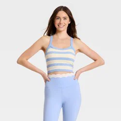 Women's Seamless Cropped Support Tank Top - JoyLab™ Periwinkle Blue/Cream Stripe M