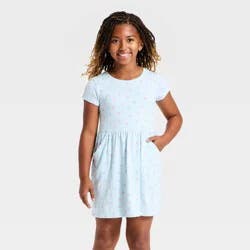 Girls' Short Sleeve Floral Knit Dress - Cat & Jack™ Light Blue XS