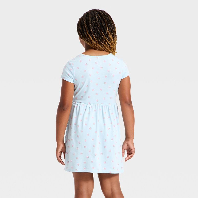 slide 2 of 3, Girls' Short Sleeve Floral Knit Dress - Cat & Jack™ Light Blue S, 1 ct