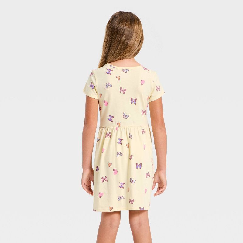 slide 2 of 3, Girls' Short Sleeve Butterfly Knit Dress - Cat & Jack™ Pale Yellow XS, 1 ct