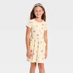 Girls' Short Sleeve Butterfly Knit Dress - Cat & Jack™ Pale Yellow S