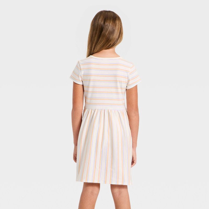 slide 2 of 3, Girls' Short Sleeve Striped Knit Dress - Cat & Jack™ Cream/Pink S, 1 ct