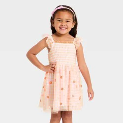 Toddler Girls' Embroidered Floral Tulle Dress - Cat & Jack™ Peach 2T