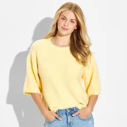 Women's Short Sleeve Crewneck Pullover Sweater - Wild Fable™ Yellow S