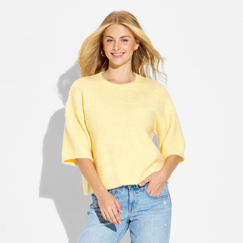 slide 2 of 3, Women's Short Sleeve Crewneck Pullover Sweater - Wild Fable™ Yellow M, 1 ct