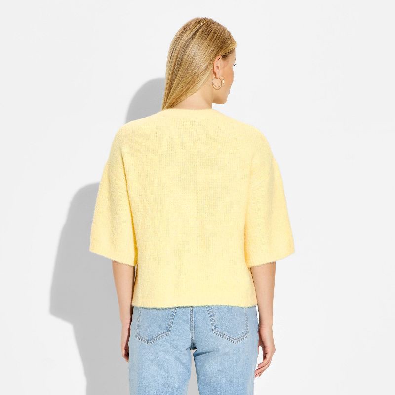 slide 3 of 3, Women's Short Sleeve Crewneck Pullover Sweater - Wild Fable™ Yellow M, 1 ct