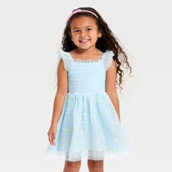 Toddler Girls' Embroidered Lemon Tulle Dress - Cat & Jack™ Light Blue 4T