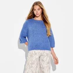 Women's Short Sleeve Crewneck Pullover Sweater - Wild Fable™ Blue L