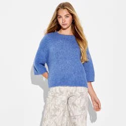 Women's Short Sleeve Crewneck Pullover Sweater - Wild Fable™ Blue L