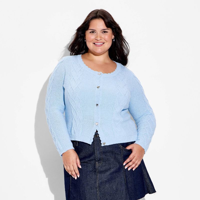 slide 2 of 3, Women's Heart Cable Cardigan - Wild Fable™ Light Blue XXL, 1 ct