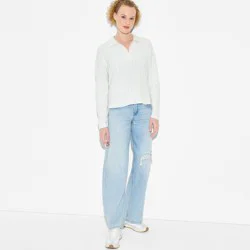 Women's Polo Collar Pullover Sweater - Wild Fable™ Heather Gray M