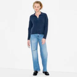 Women's Polo Collar Pullover Sweater - Wild Fable™ Navy Blue XS