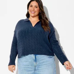 Women's Polo Collar Pullover Sweater - Wild Fable™ Navy Blue XXL