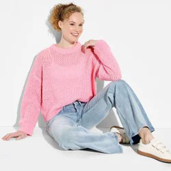 Women's Openwork Crewneck Pullover Sweater - Wild Fable™ Pink M