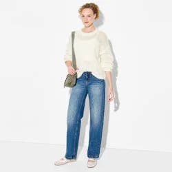 Women's Openwork Crewneck Pullover Sweater - Wild Fable™ Off-White L