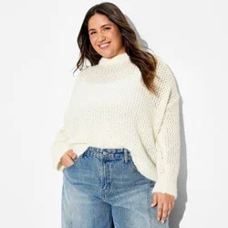 Women's Openwork Crewneck Pullover Sweater - Wild Fable™ Off-White XXL