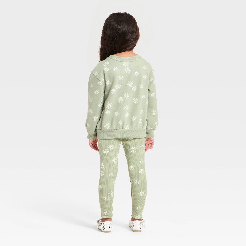 slide 2 of 4, Toddler Girls' Daisy Sweatshirt and Pants Set - Cat & Jack™ Olive Green 12M, 1 ct