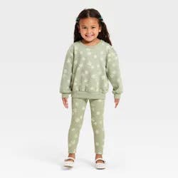 Toddler Girls' Daisy Sweatshirt and Pants Set - Cat & Jack™ Olive Green 3T
