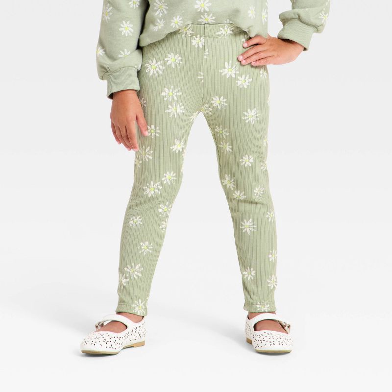 slide 4 of 4, Toddler Girls' Daisy Sweatshirt and Pants Set - Cat & Jack™ Olive Green 5T, 1 ct