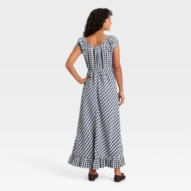 slide 2 of 3, Women's Puff Short Sleeve Ankle Sundress - Universal Thread™ Navy Blue Gingham L, 1 ct